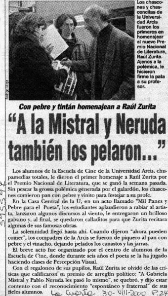 "A la Mistral y Neruda también los pelaron"  [artículo].