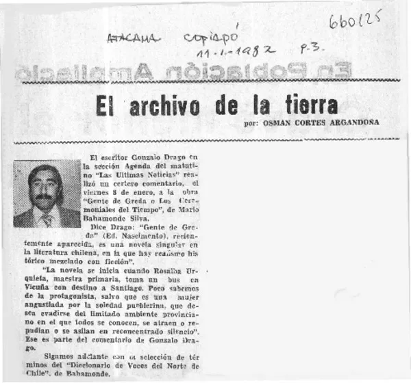 El archivo de la tierra  [artículo] Osmán Cortés Argandoña.