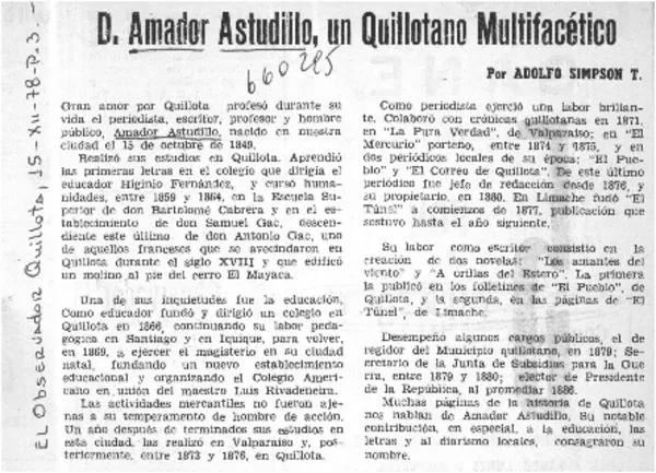 D. Amador Astudillo, un quillotano multifacético  [artículo] Adolfo Simpson T.