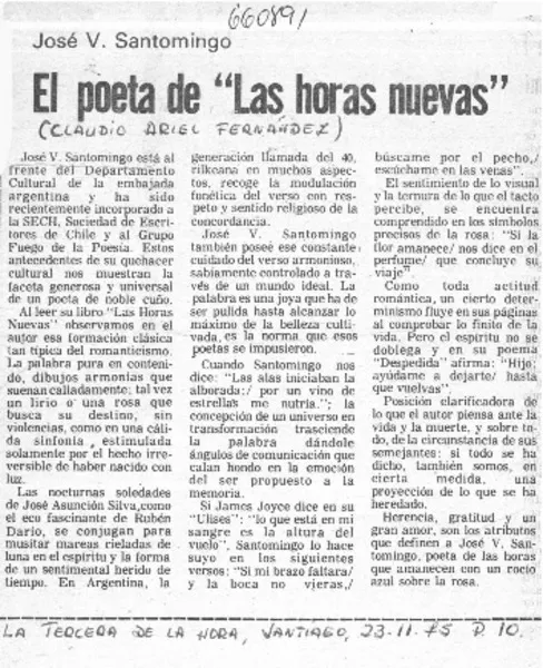 El Poeta de "Las horas nuevas"  [artículo] Claudio Ariel Fernández.