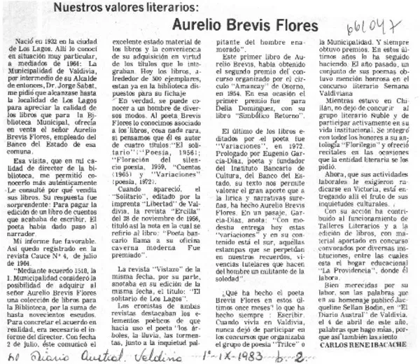Aurelio Brevis Flores  [artículo] Carlos René Ibacache.