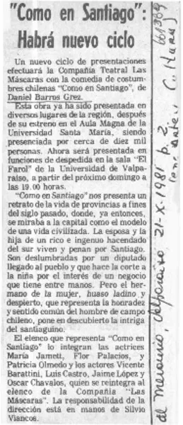 "Como en Santiago", habrá nuevo ciclo.  [artículo]
