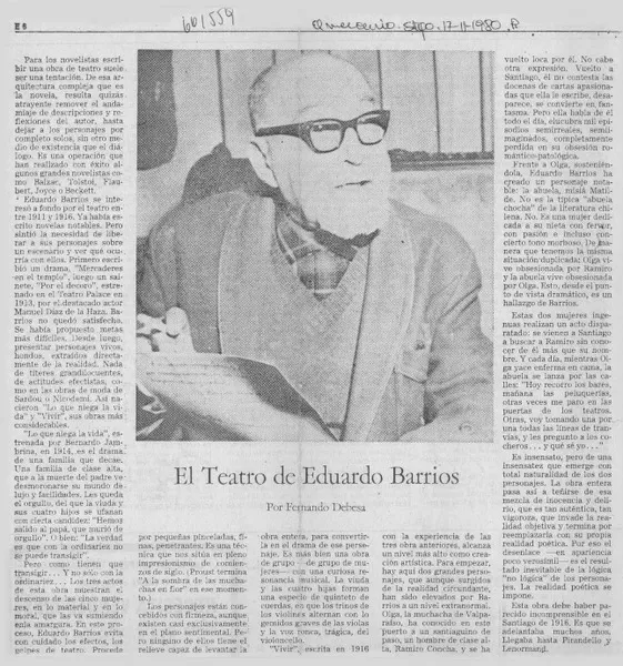 El teatro de Eduardo Barrios  [artículo] Fernando Debesa.