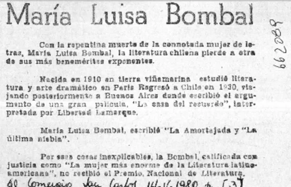 María Luisa Bombal  [artículo]