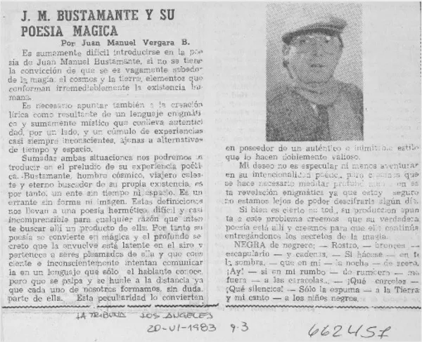 J. M. Bustamante y su poesía mágica  [artículo] Juan Manuel Vergara.