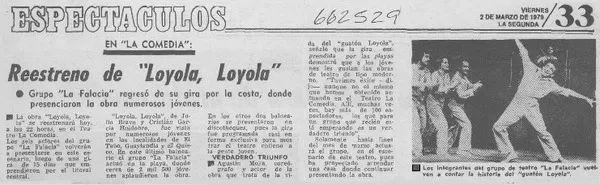 Reestreno de "Loyola, Loyola".  [artículo]