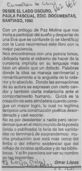Comentario de libros : [comentario] [artículo] Omar López.