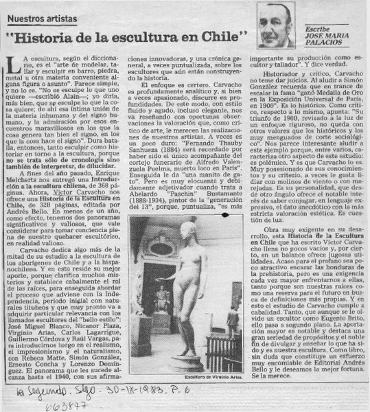 Historia de la escultura en Chile  [artículo] José María Palacios.