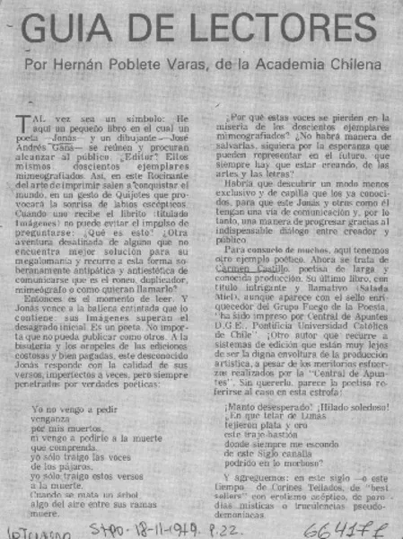 Guía de lectores  [artículo] Hernán Poblete Varas.
