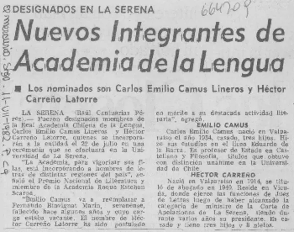 Nuevos integrantes de Academia de la Lengua  [artículo] Raúl Cantuarias Pérez.