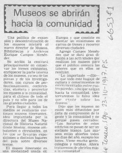 Museos se abrirán hacia la comunidad.  [artículo]