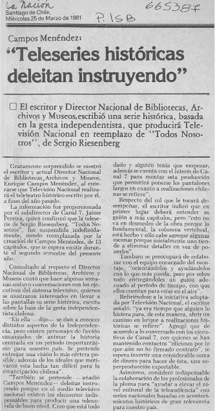 Teleseries históricas deleitan instruyendo".  [artículo]