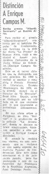 Distincón a Enrique Campos M.  [artículo]