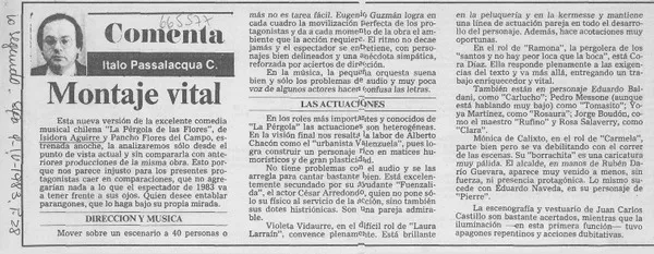 Montaje vital : [comentario] [artículo] Italo Passalacqua C.