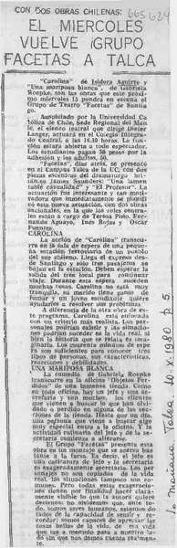 El Miércoles vuelve Grupo Facetas a Talca.  [artículo]