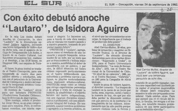 Con éxito debutó anoche "Lautaro", de Isidora Aguirre.  [artículo]