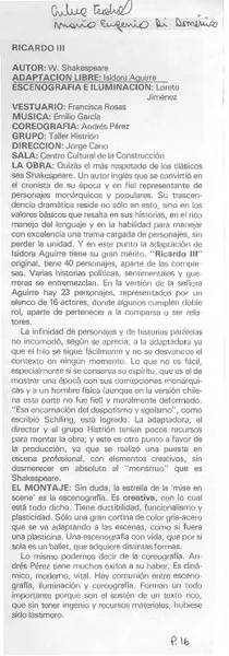 Ricardo III  [artículo] María Eugenia Di Doménico.