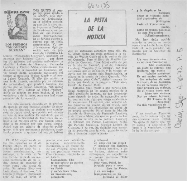 Los premios "Nicomedes Guzmán"  [artículo] Sherlock Holmes.