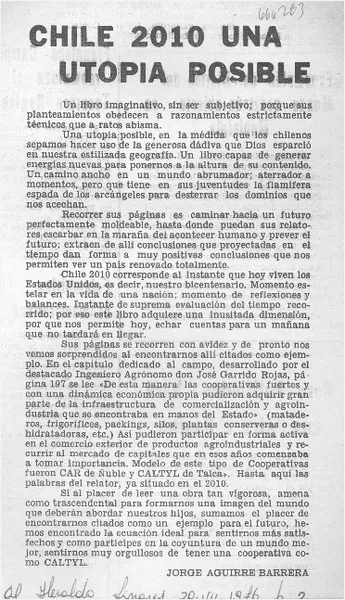 Chile 2010 una utopía posible  [artículo] Jorge Aguirre Barrera.