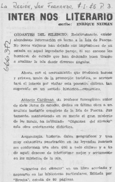 Gigantes del silencio  [artículo] Enrique Neiman.