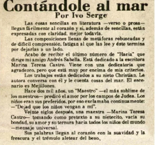 Contándole al mar  [artículo] Ivo Serge.