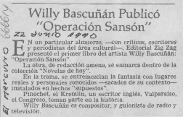 Willy Bascuñán publicó "Operación Sansón".  [artículo]