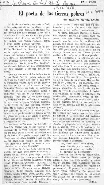 El poeta de las tierra pobres  [artículo] Marino Muñoz Lagos.