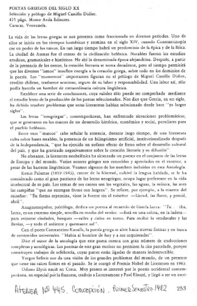 Poetas griegos del siglo XX  [artículo] Vicente Mengod.