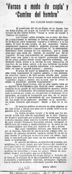 Versos a modo de coplas" y "camino del hombre"  [artículo] Mesa Seco.
