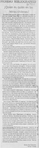 ¿Quién es quién en la letras chilenas?  [artículo] Carlos René Ibacache.