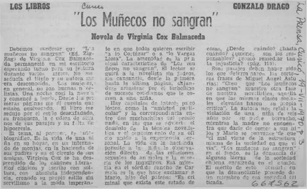 Los muñecos no sangran"  [artículo] Gonzalo Drago.