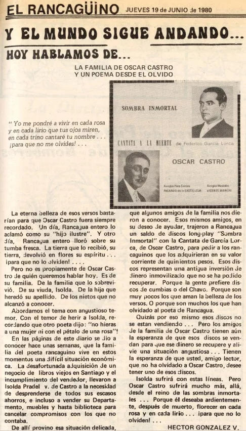 La familia de Oscar Castro y un poema desde el olvido  [artículo] Héctor González V.