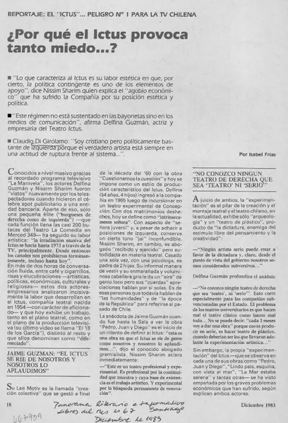 Por qué el Ictus provoca tanto miedo...?  [artículo] Isabel Frías.