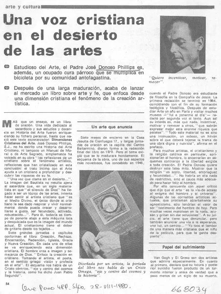 Una voz cristiana en el desierto de las artes  [artículo] Consuelo Larraín.