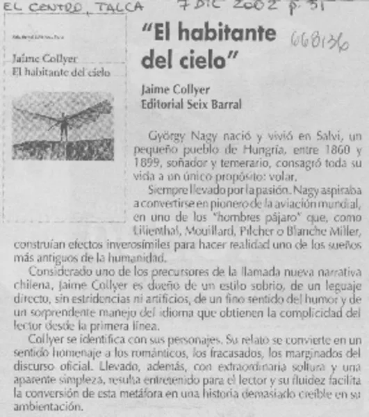"El Habitante del cielo".  [artículo]