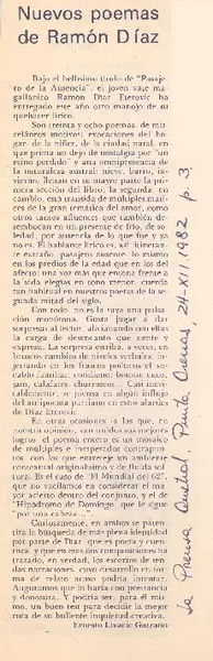 Nuevos poemas de Ramón Díaz  [artículo] Ernesto Livacíc Gazzano.