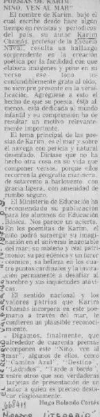 Poesías de Karim: niño, ven al mar  [artículo] Hugo Rolando Cortés.