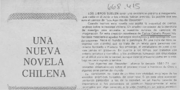 Una Nueva novela chilena.  [artículo]
