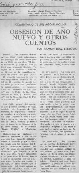 Obsesión de año nuevo y otros cuentos  [artículo] Luis Agoni Molina.