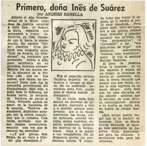 Primero, doña Inés de Suárez  [artículo] Andrés Sabella.