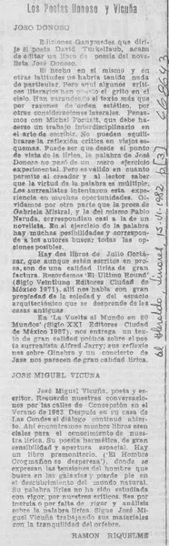 Los poetas Donoso y Vicuña  [artículo] Ramón Riquelme.