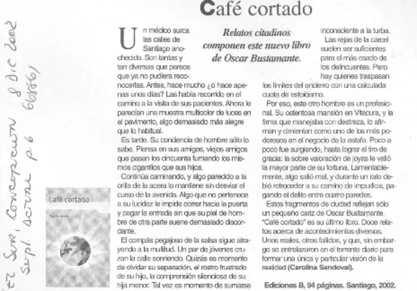 Café cortado  [artículo] Carolina Sandoval.