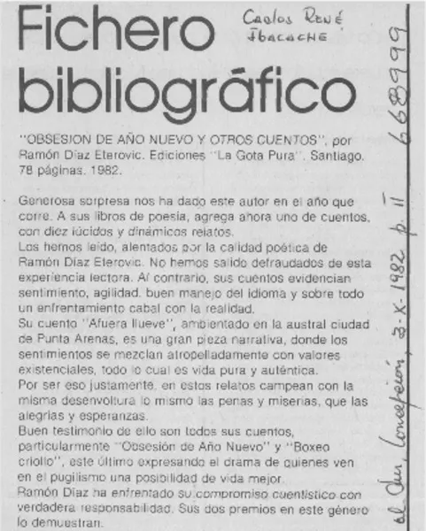 Obsesión de año nuevo y otros cuentos"  [artículo] Carlos René Ibacache.