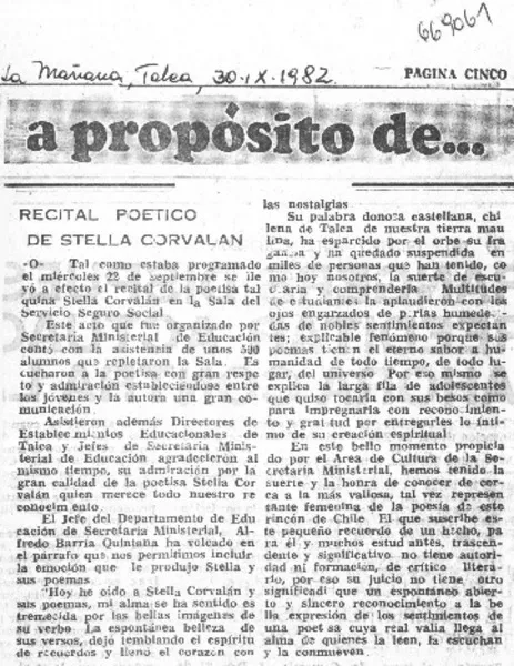 Recital poético de Stella Corvalán.  [artículo]