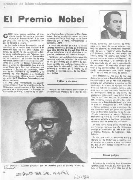 El Premio nobel  [artículo] Enrique Lafourcade.