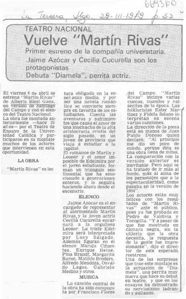 Vuelve "Martín Rivas".  [artículo]