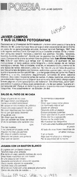 Javier Campos y sus últimas fotografías  [artículo] Jaime Quezada.