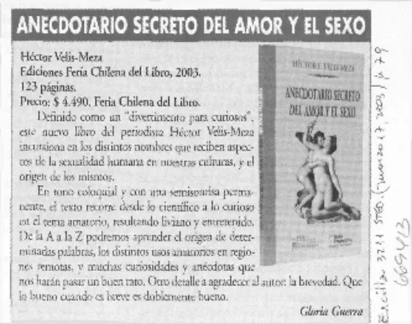 Anecdotario secreto del amor y el sexo  [artículo] Gloria Guerra.