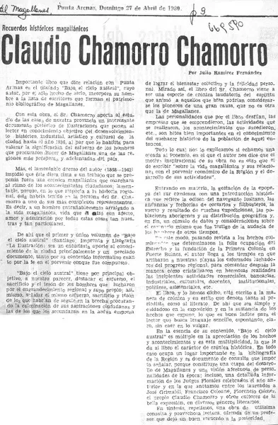 Claudio Chamorro Chamorro  [artículo] Julio Ramírez Fernández.
