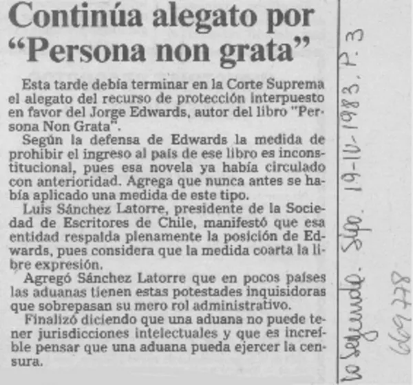 Continúa alegato por "Persona non grata".  [artículo]
